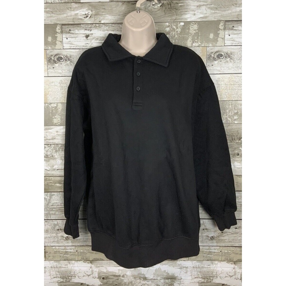 Caracilia Women's Black 3 Button‎ Collared Oversized Sweatshirt Size S